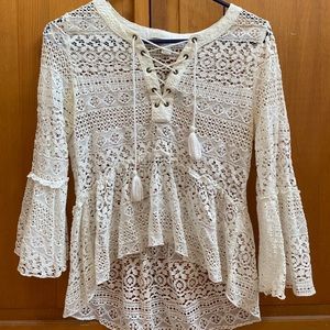 Lace Tie-Front Top with Bell Sleeves